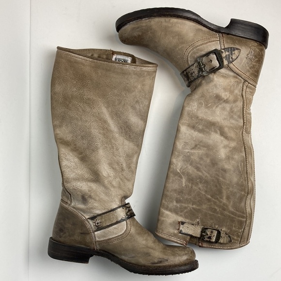 FRYE Slate Brown VERONICA SLOUCH Harness Riding boots Sz 6.5 Distressed Bohemian - Picture 15 of 16